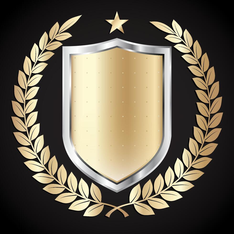 golden shield with laurel wreath illustration vector