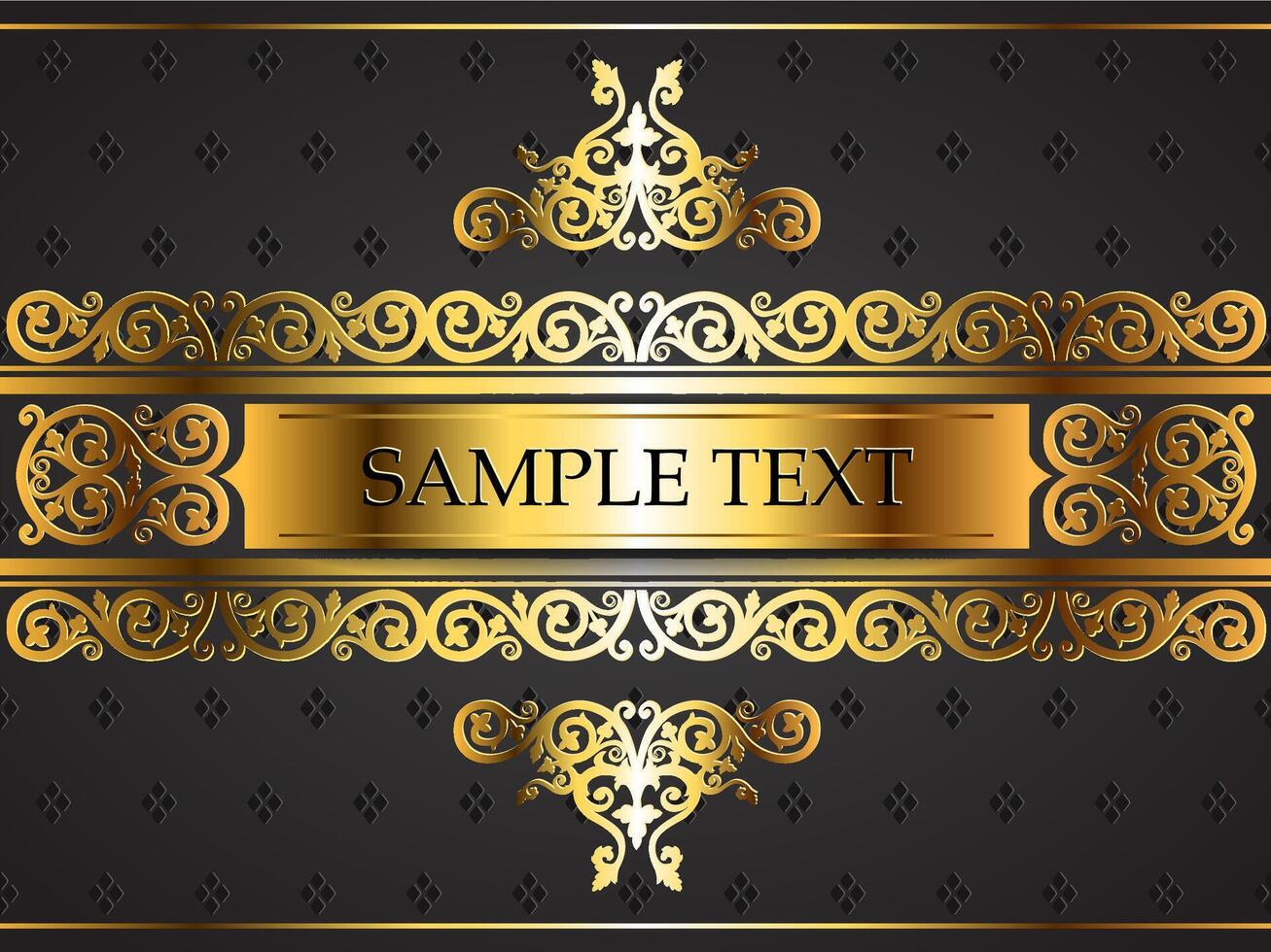 golden ornaments on dark background with metal label illustration vector