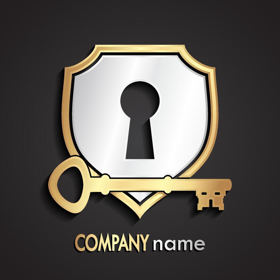 3d silver golden shield with key hole heraldry symbol vector