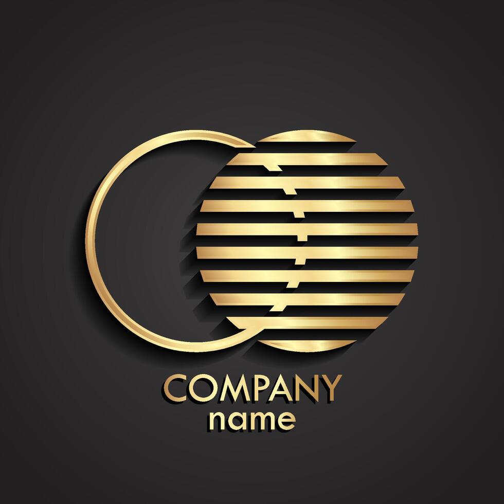 3d gold stripe circle logo vector
