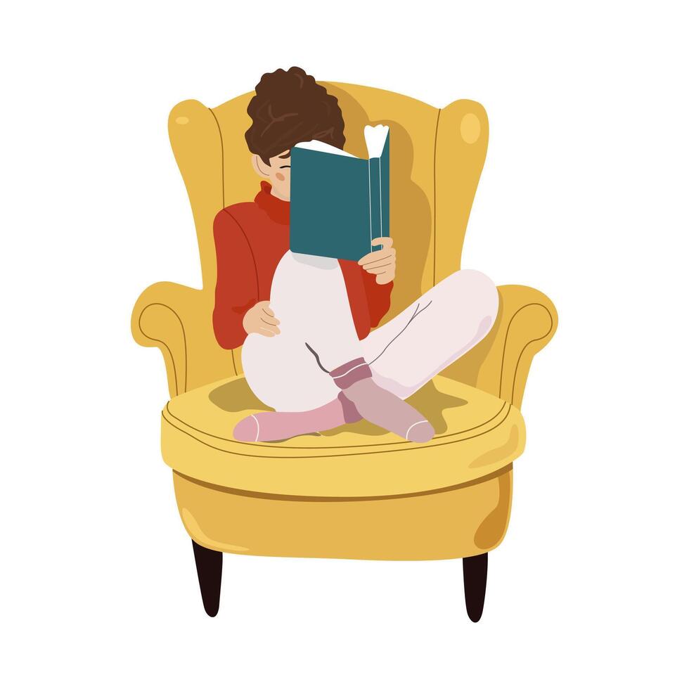 Young girl read book on the chair, morning education or relax vector