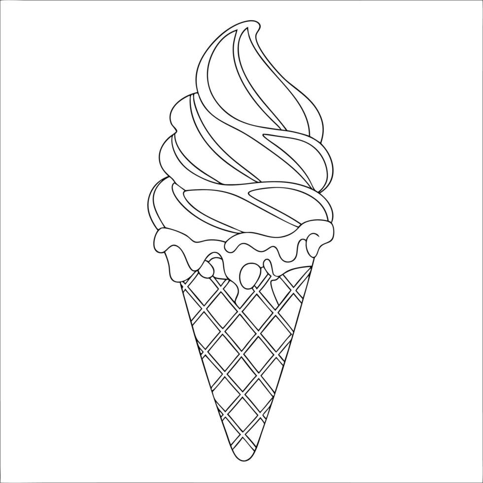 Ice cream cone line drawing simple illustration frozen snack icon vector