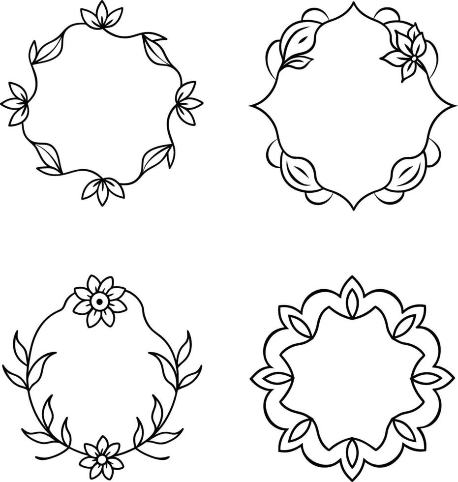 Nature-Inspired Floral Frames Botanical Outline Illustrations vector