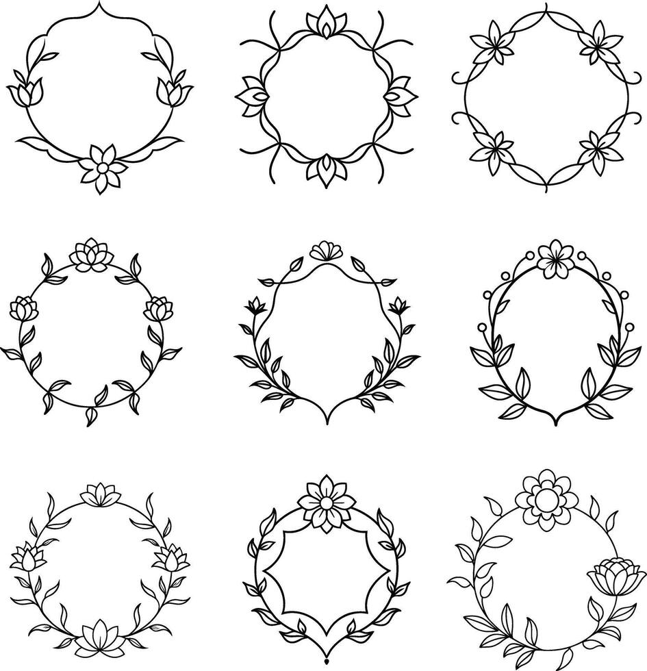 Abstract Floral Frame Collection Stylish Line Art vector