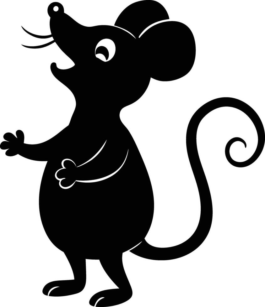 A cute baby Mouse is singing a song silhouette illustration vector