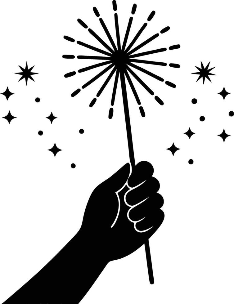 Hand holding sparklers silhouette illustration vector