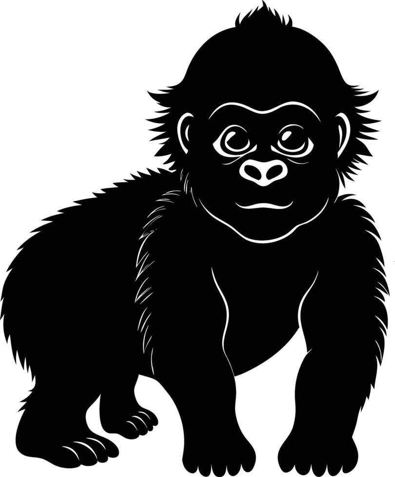 A cute baby Gorilla silhouette illustration. vector
