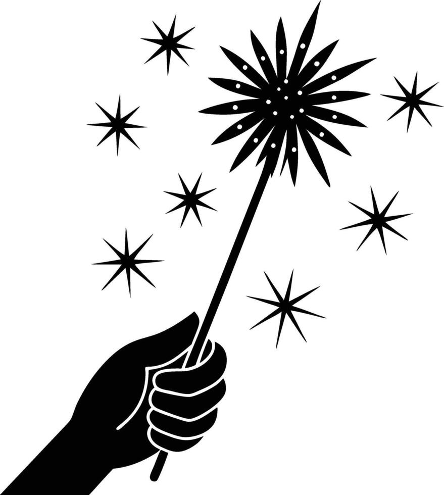 Hand with Sparklers Silhouette Party Night Illustration vector