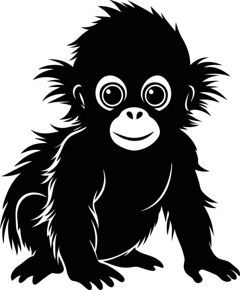 A cute baby Orangutan silhouette illustration vector