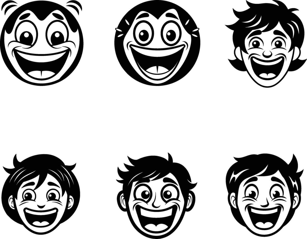 Cartoon faces expressive eyes and mouth smiling illustration vector