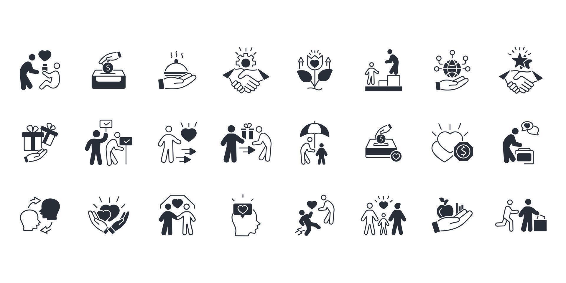 Altruism icon set.Editable stroke.linear style sign for use web design,logo.Symbol illustration. vector