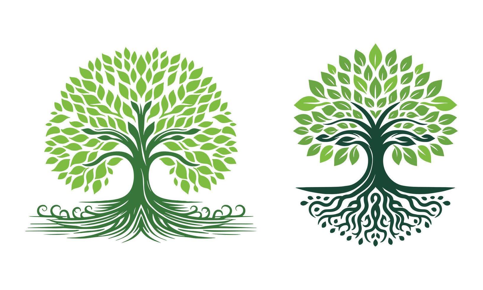 green tree silhouette design, minimalist business logo for tree icon on white background. vector