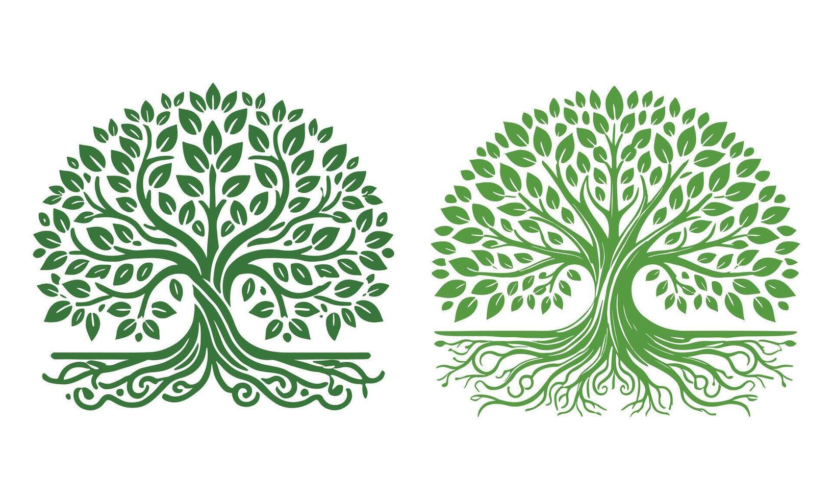 Beautiful green tree silhouette and logo for tree icon on white background. vector