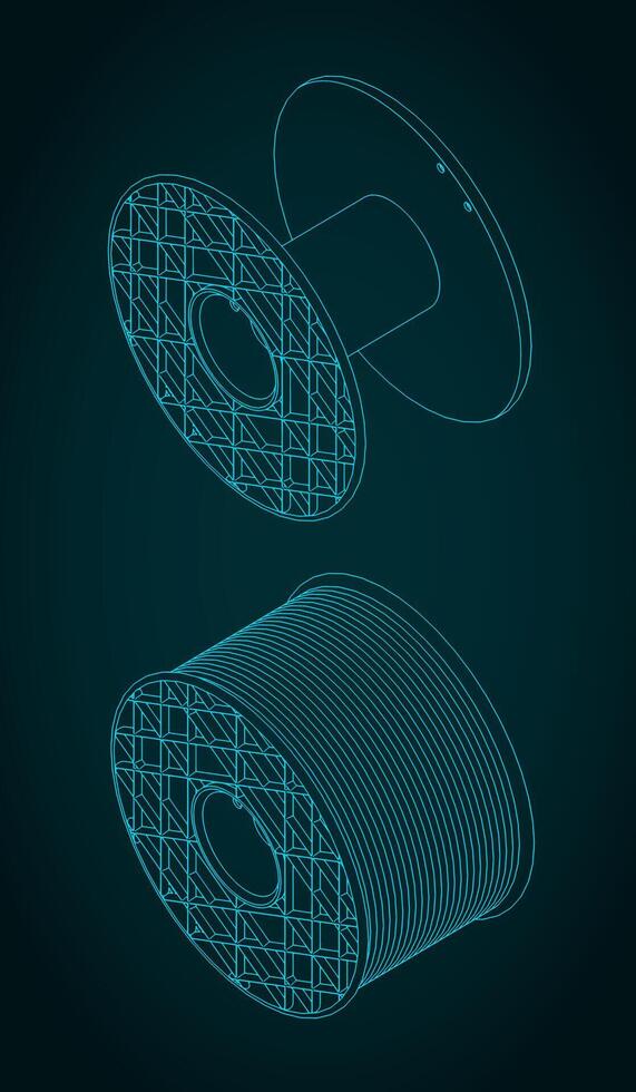 Cable reel blueprints vector