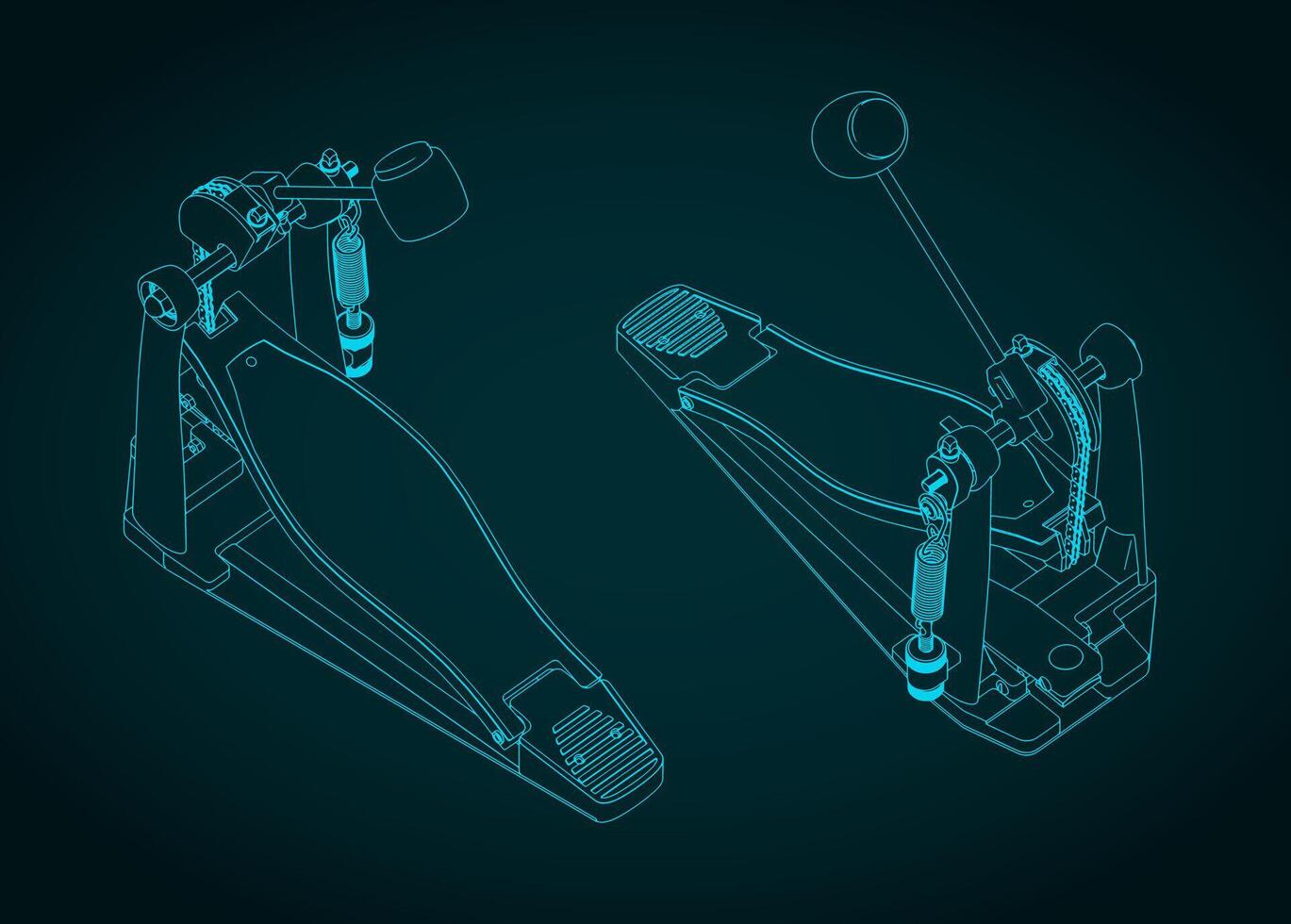 Bass drum pedal blueprints vector
