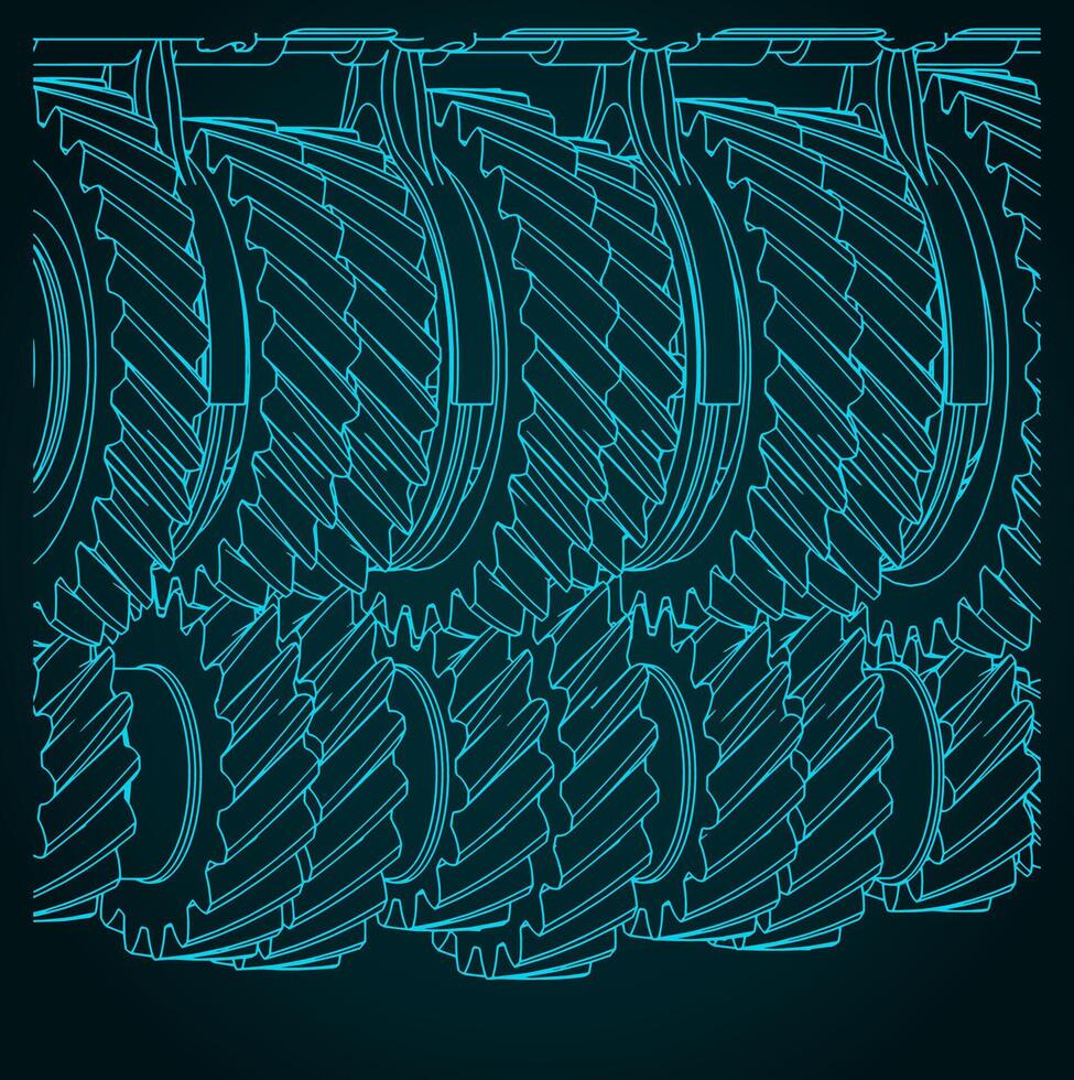 Gearbox mechanisms close-up blueprint vector