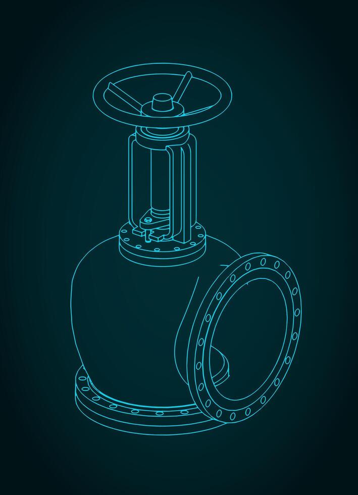 Flush valve 90 degree blueprint vector