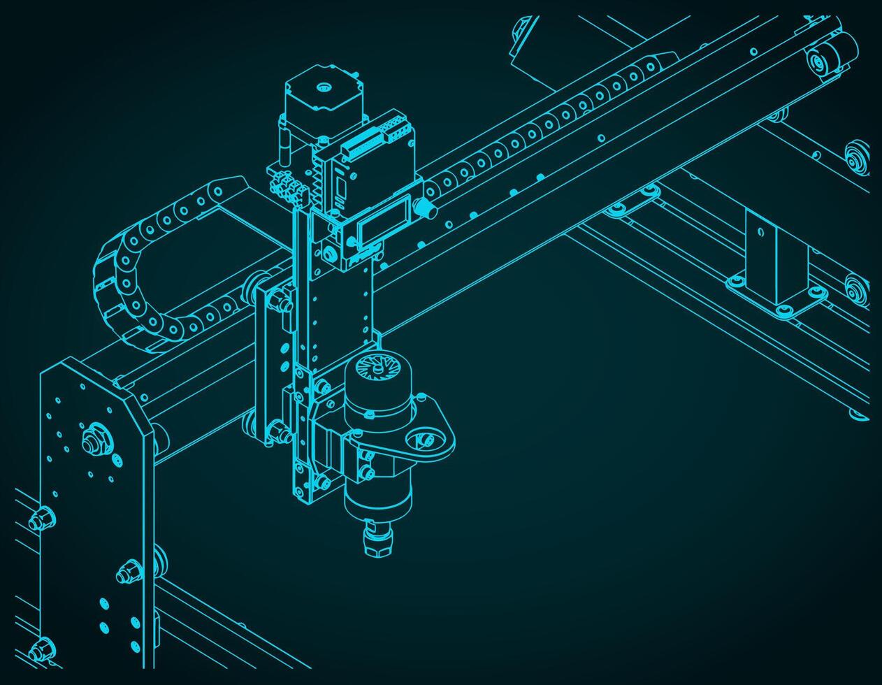 CNC Router isometric blueprint vector