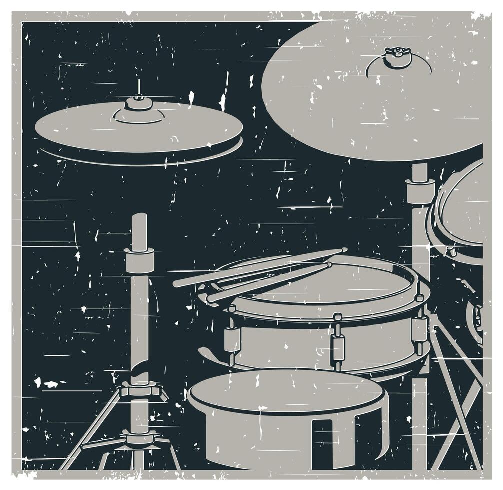 Drum kit close-up retro poster vector