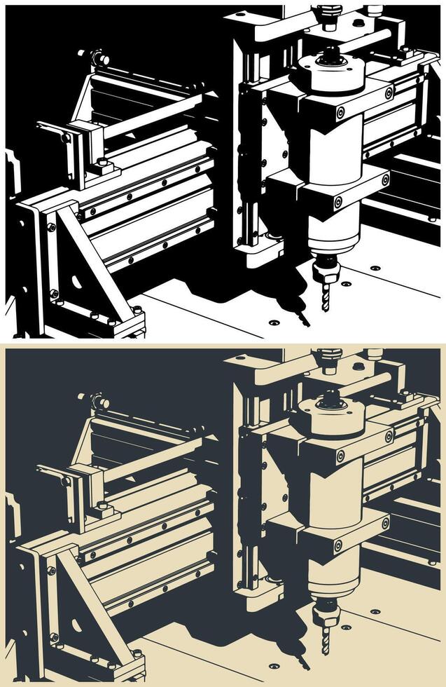 CNC Router sclose-up illustrations vector