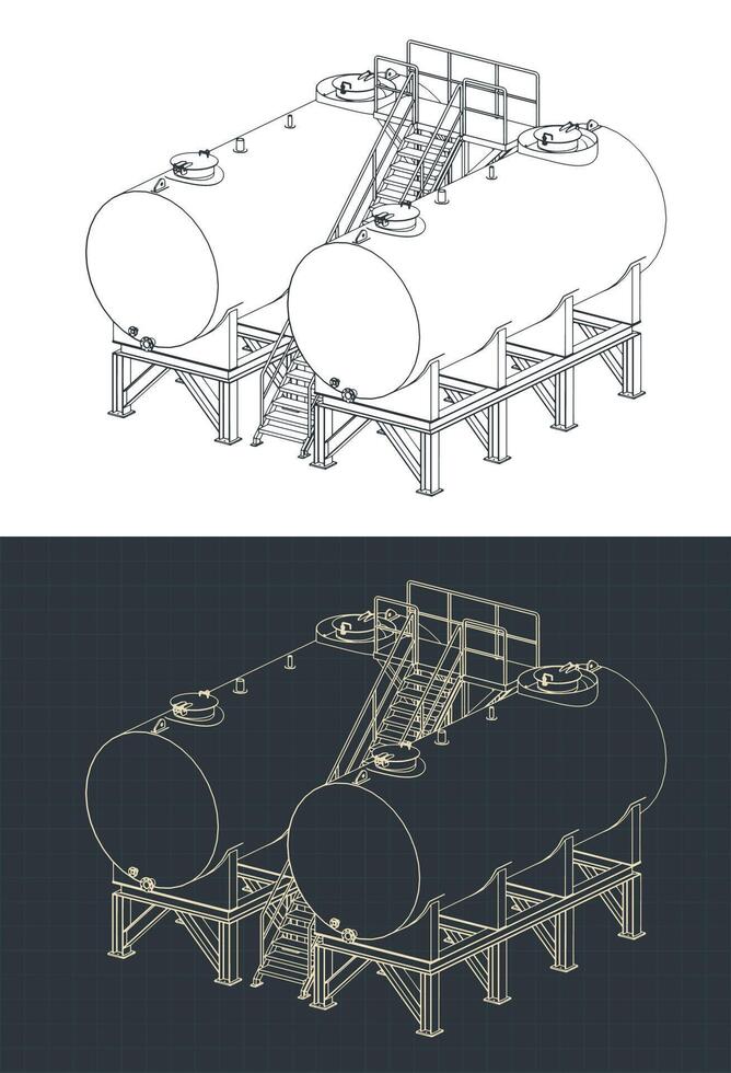 Petroleum tanks isometric blueprints vector