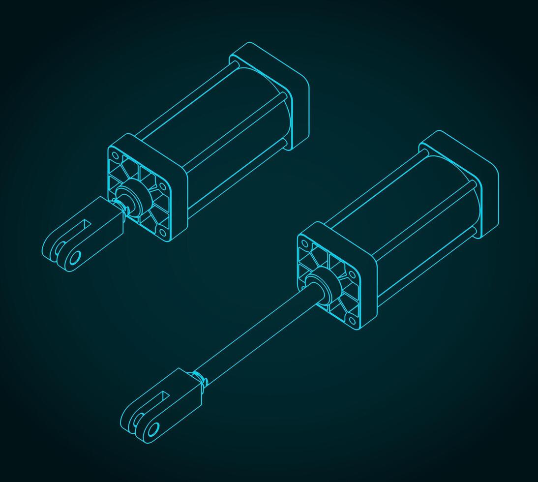 Pneumatic cylinder blueprints vector