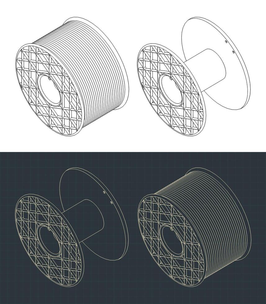 Cable reel isometric blueprints vector