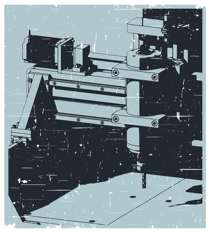 CNC Router sclose-up retro poster vector