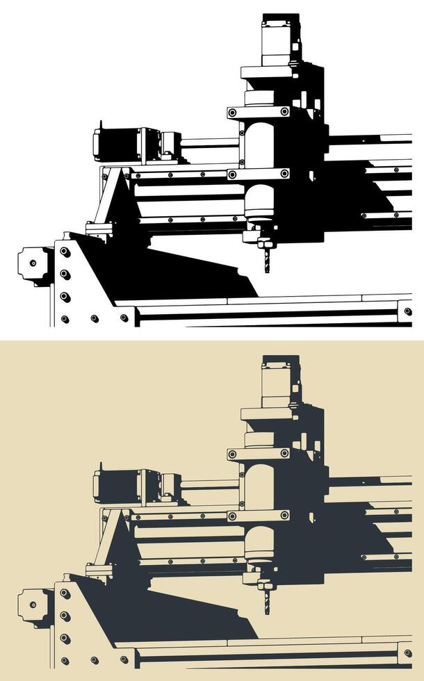 3 Axis CNC Router sclose-up vector