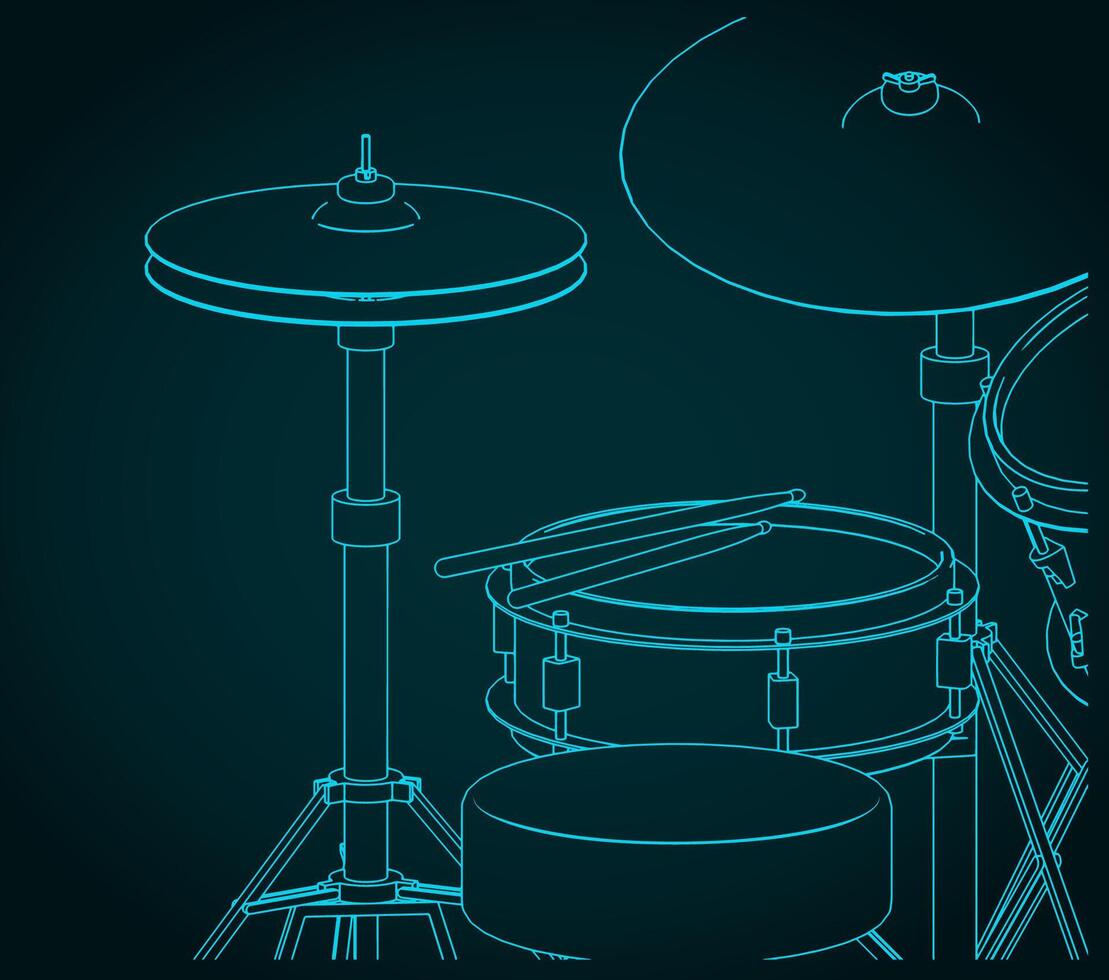 Drum kit close-up sketch vector