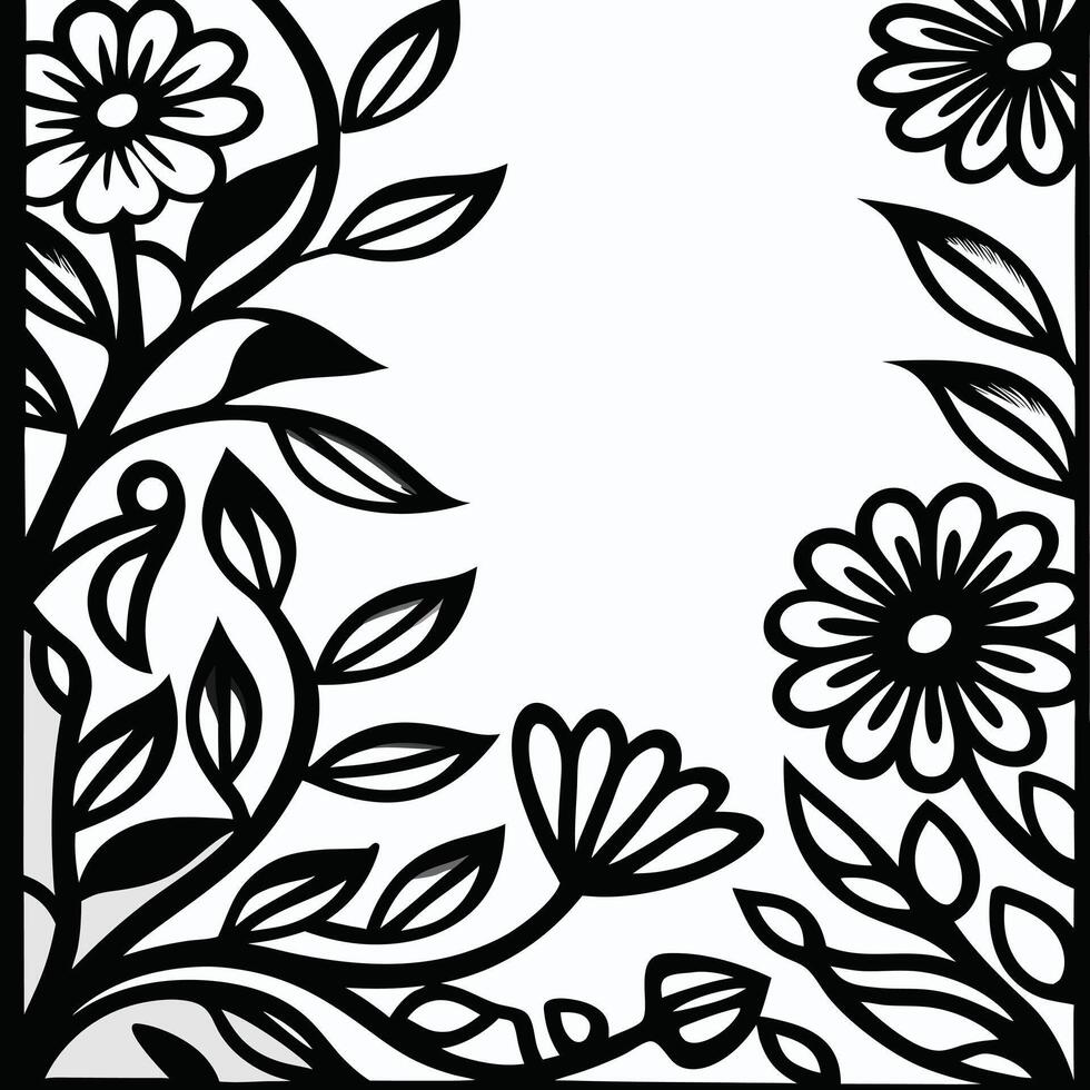 Black abstract floral patterns on white background. vector