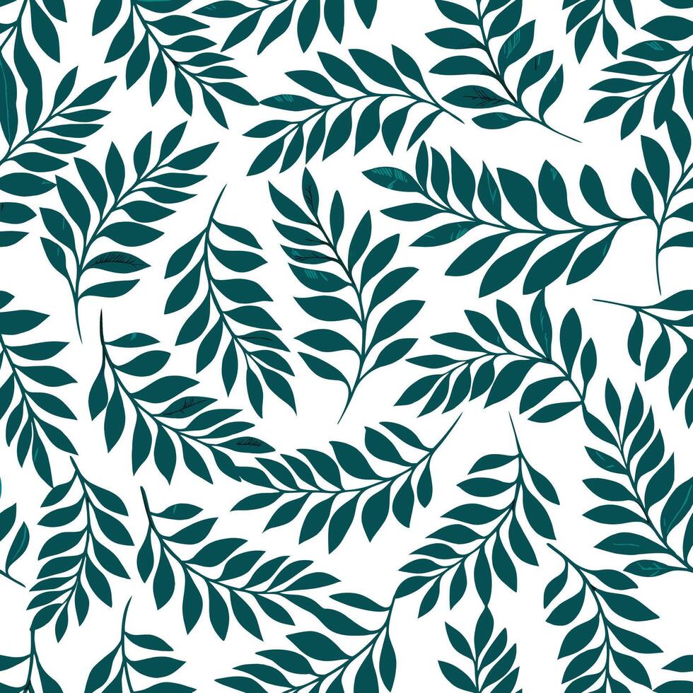 Botanical pattern white leaves on teal background illustration contemporary textile. vector