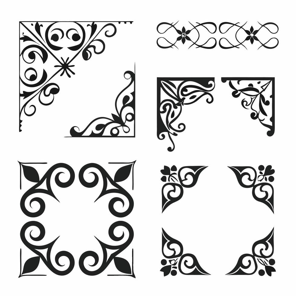 Black abstract floral set patterns on white background. vector