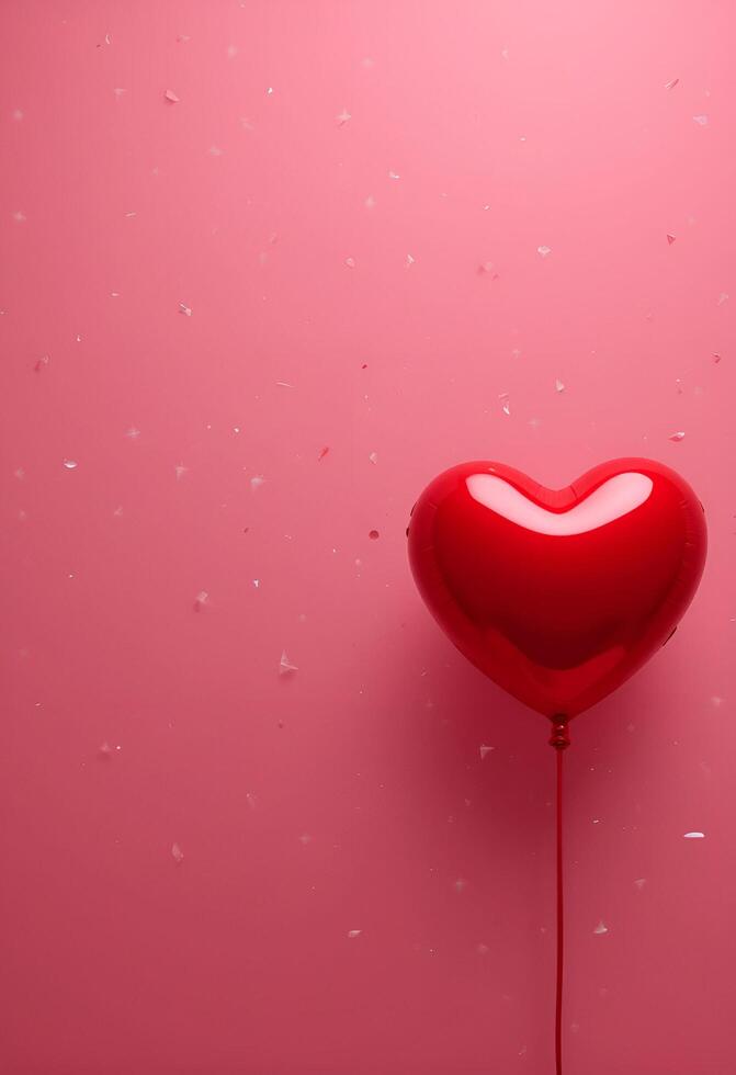 The vertical template is pink. Inflatable balloons in the shape of heart.Place for the text photo