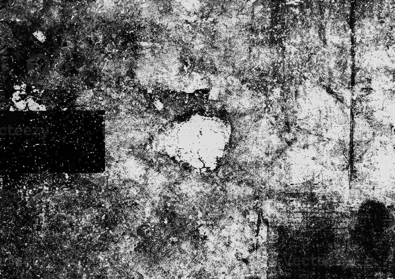 High-contrast black and white grunge texture with cracks, stains, and distressed patterns, perfect for overlays. photo