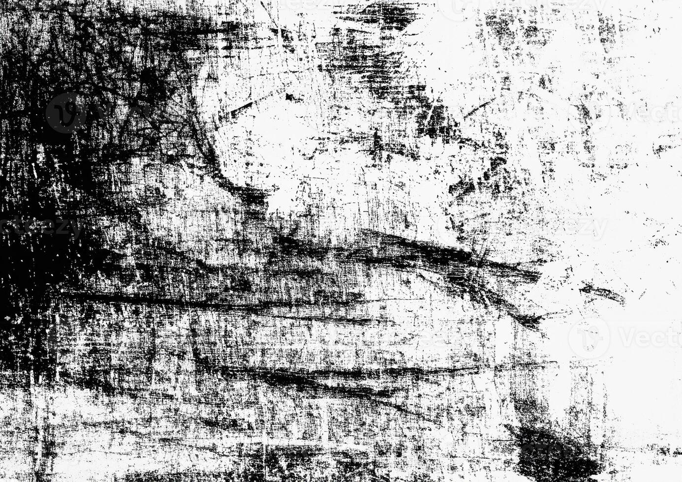 High-contrast black and white texture with scratches, smudges, and distressed details, ideal for artistic overlays. photo