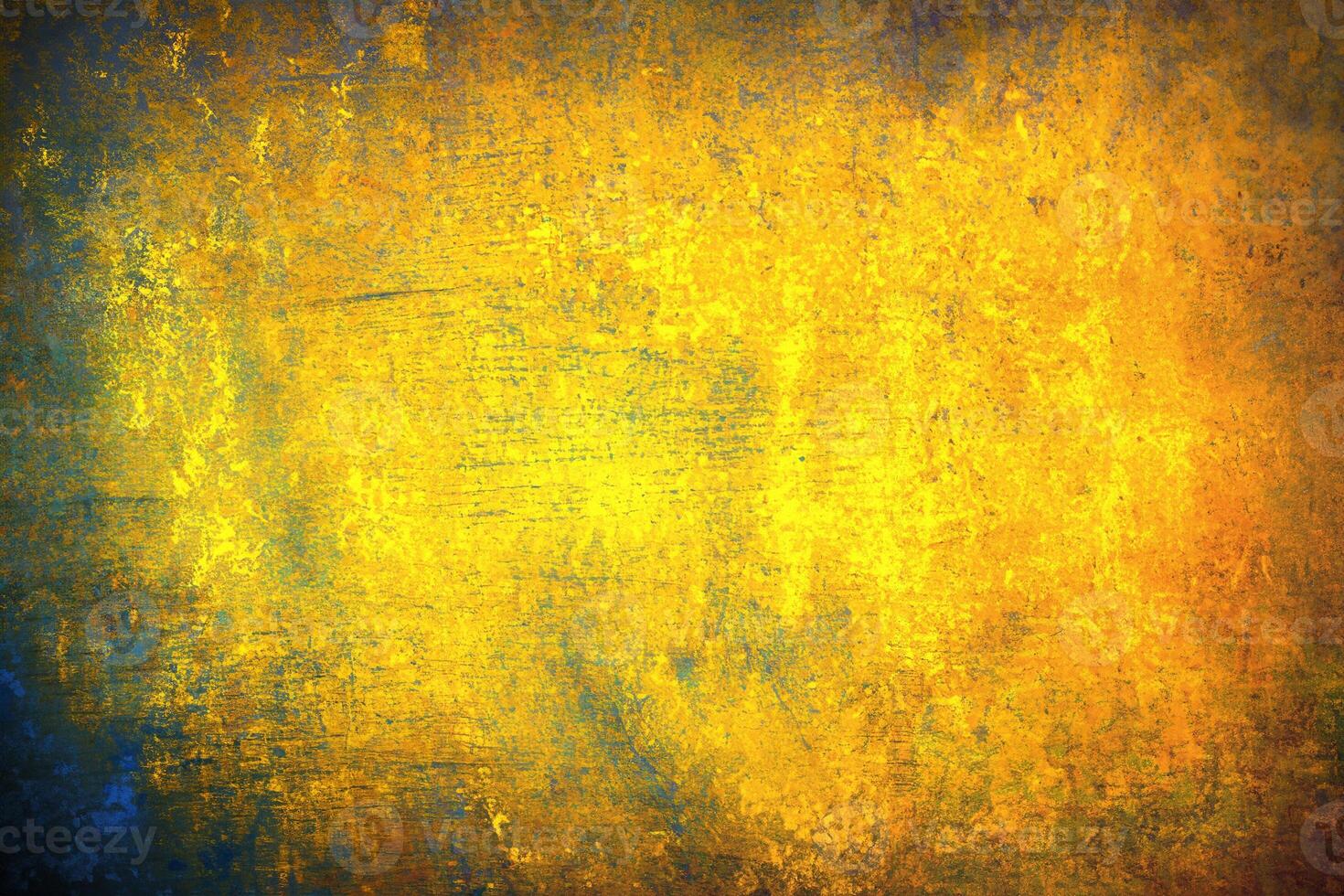 Abstract grunge background with yellow and blue tones, featuring rough textures, distressed patterns, and vintage appeal. photo