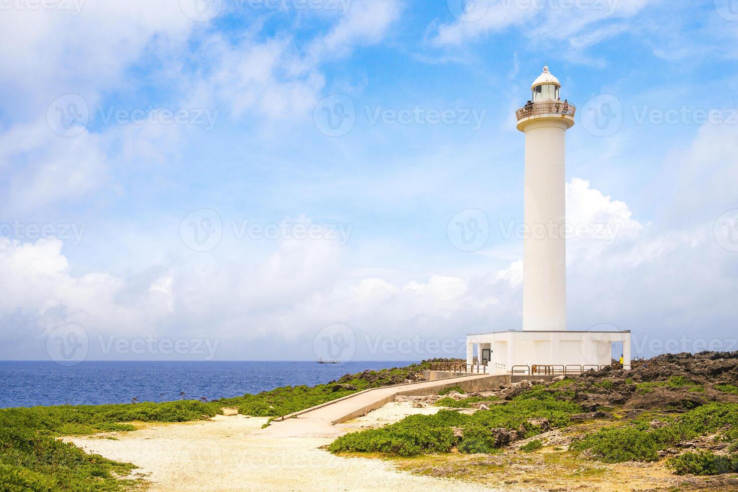 Scenery of Cape Zampa Lighthouse located at Cape Zampa, Okinawa in Japan photo