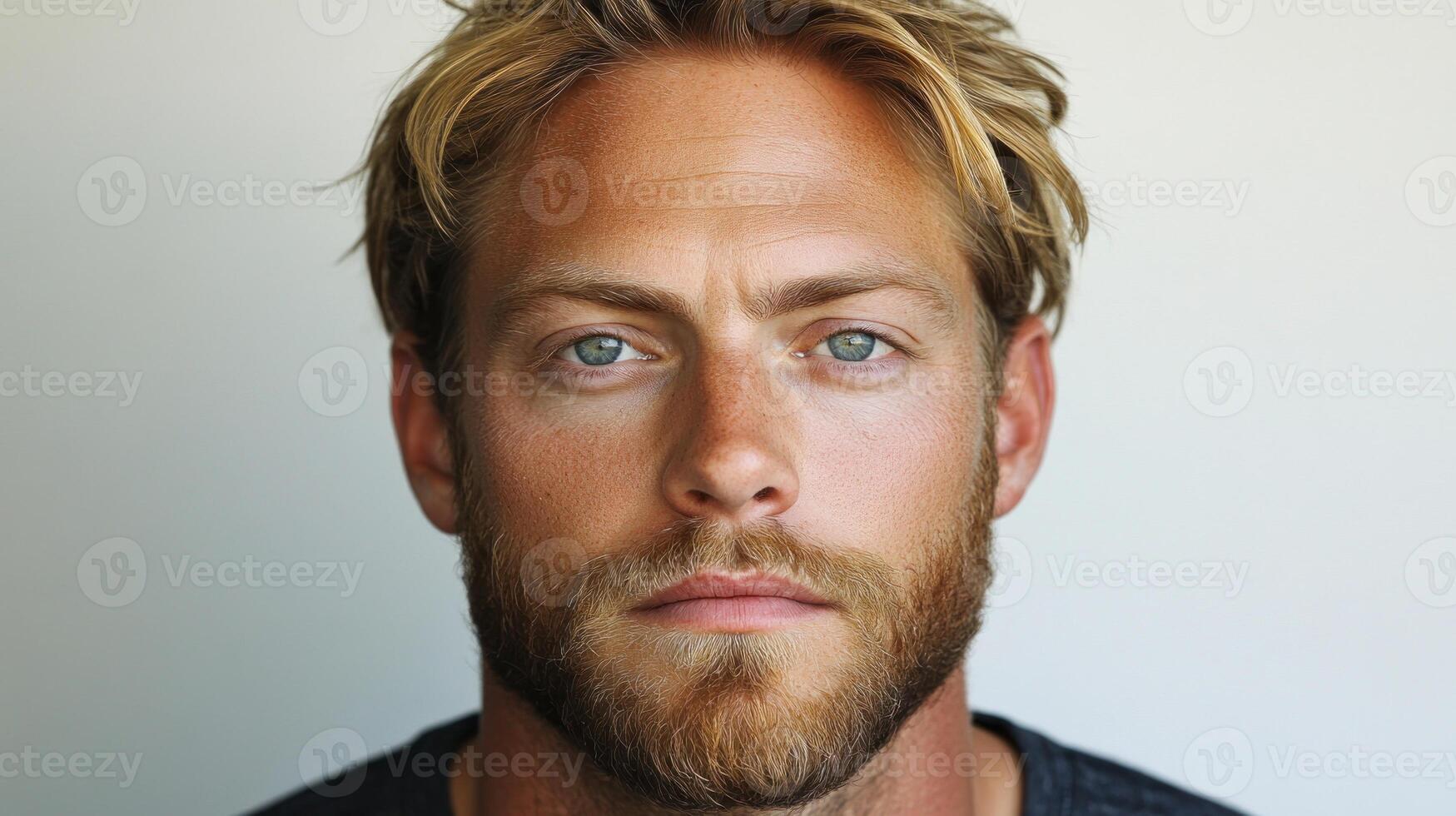 A man with light hair and a beard shows a thoughtful expression. He is centered against a plain background photo
