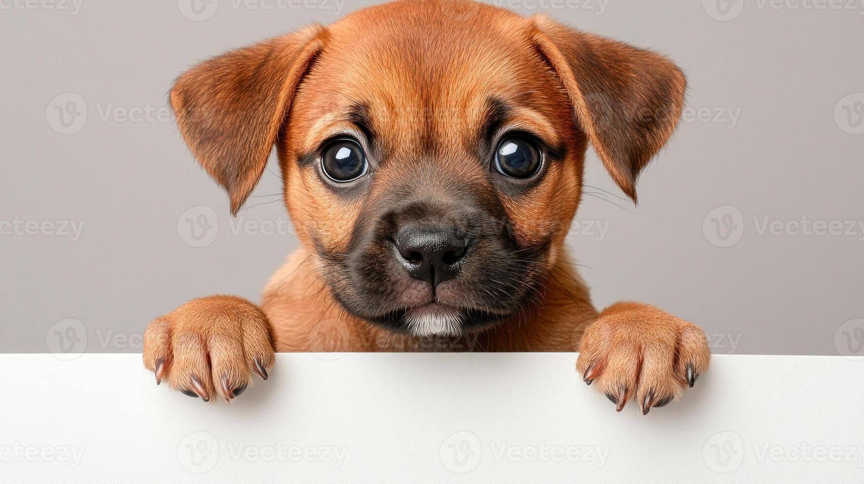Puppy eagerly peeking with big expressive eyes, capturing attention and evoking feelings of joy and warmth photo