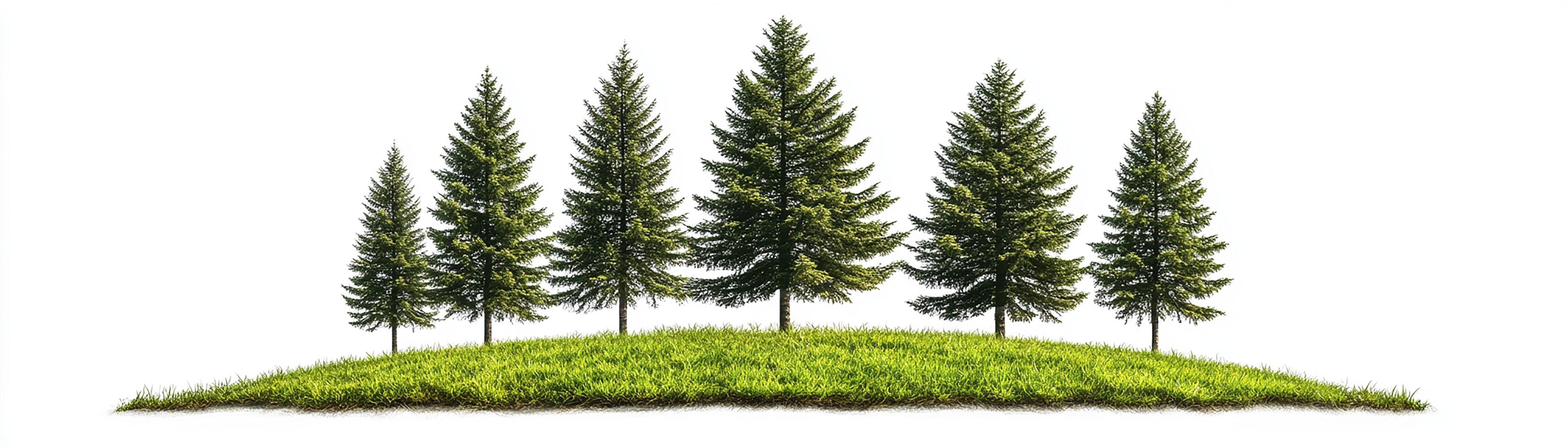 Group of evergreen trees on a grassy hill under clear sky. photo