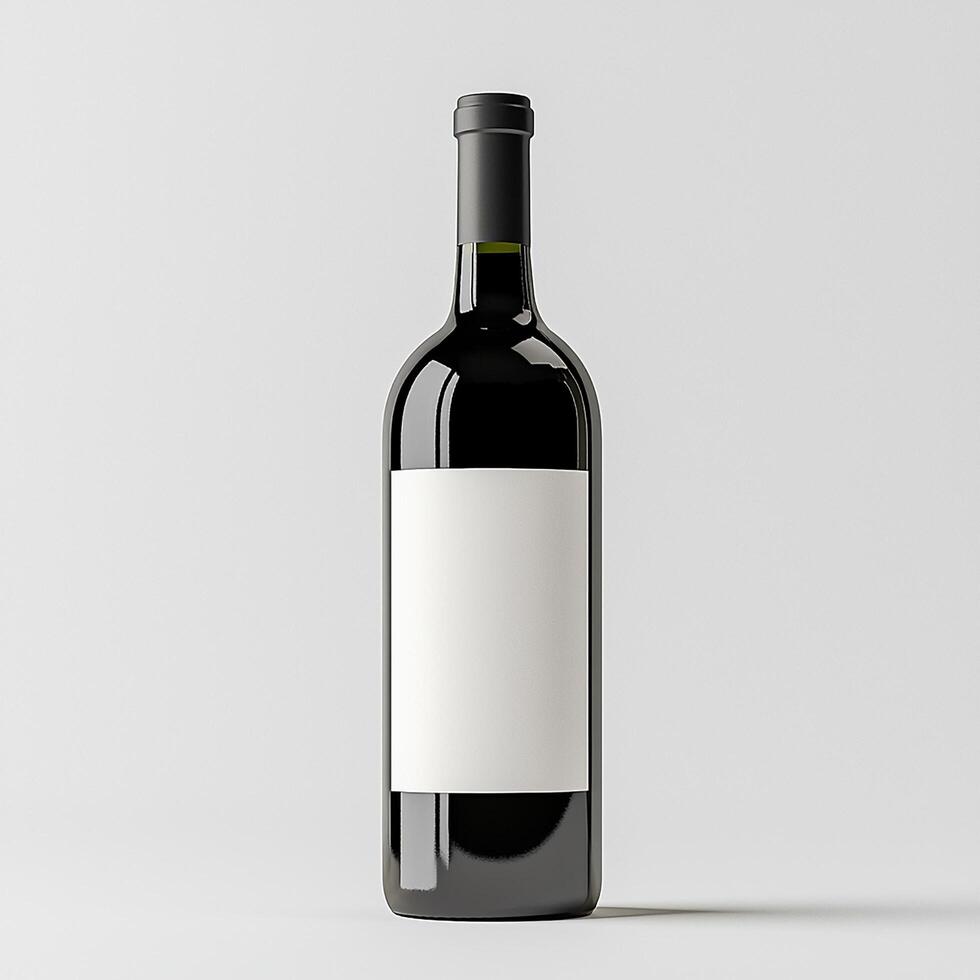 Stylish wine bottle with blank label for custom branding. photo