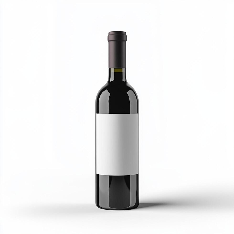 A bottle of red wine with a blank label on a white background. photo