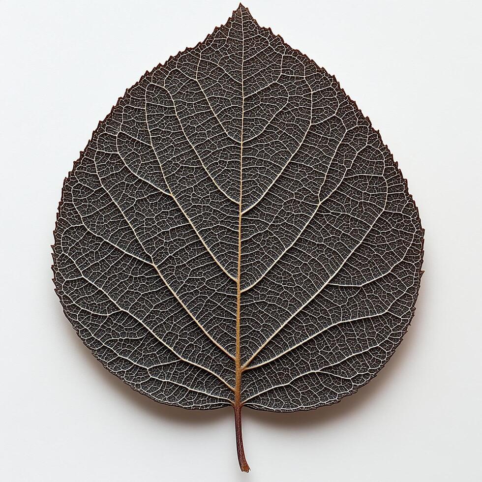 Close-up of a detailed leaf showcasing intricate vein patterns. photo