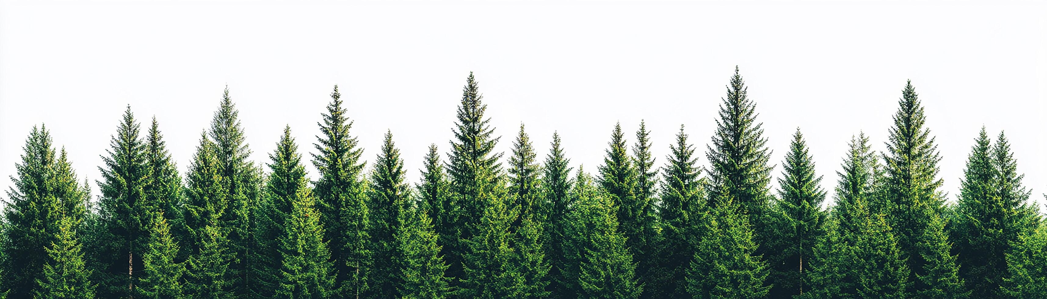 A lush array of evergreen trees against a bright white background. photo