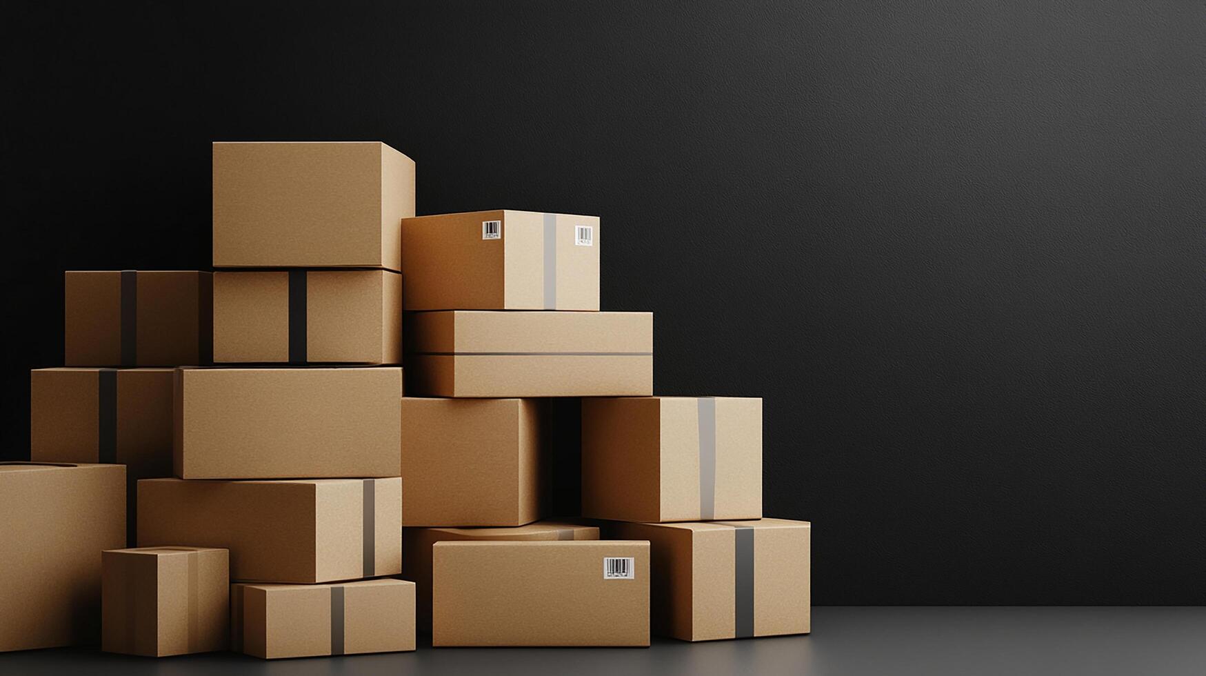 Stacked cardboard boxes ready for shipping and storage. photo