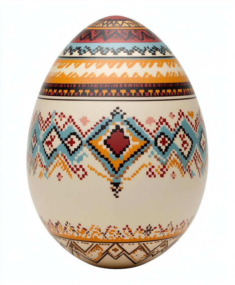 Colorful decorated egg with intricate geometric patterns. For Easter egg photo