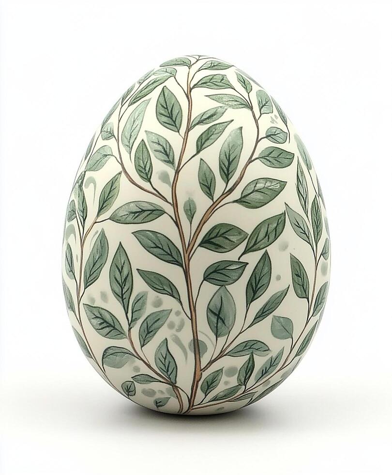Decorative egg with intricate leaf patterns in fresh colors. For Easter egg photo