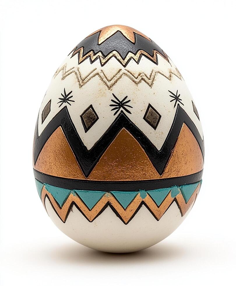 Colorful decorative egg with intricate patterns and designs photo