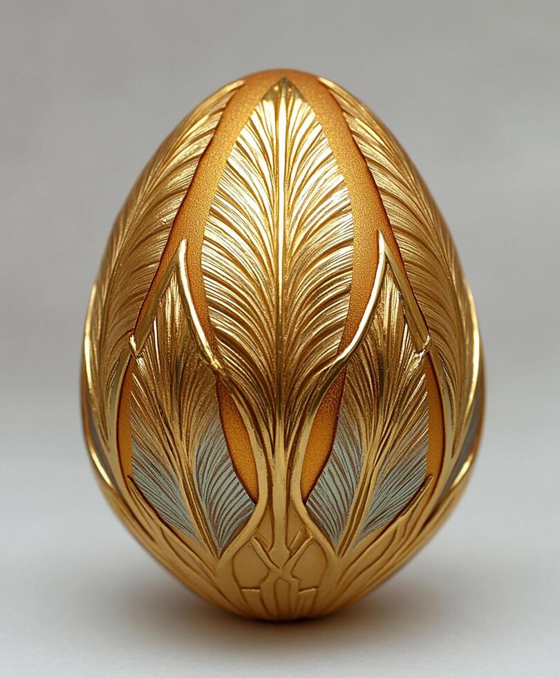 Elegant golden egg design with intricate leaf patterns. For Easter egg photo